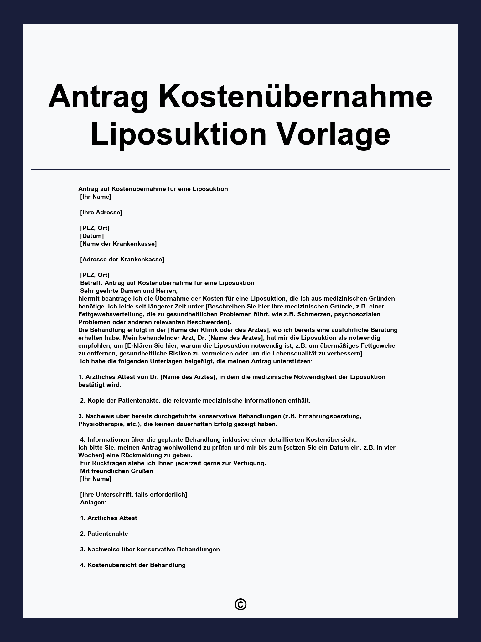Antrag Kostenübernahme Liposuktion Vorlage