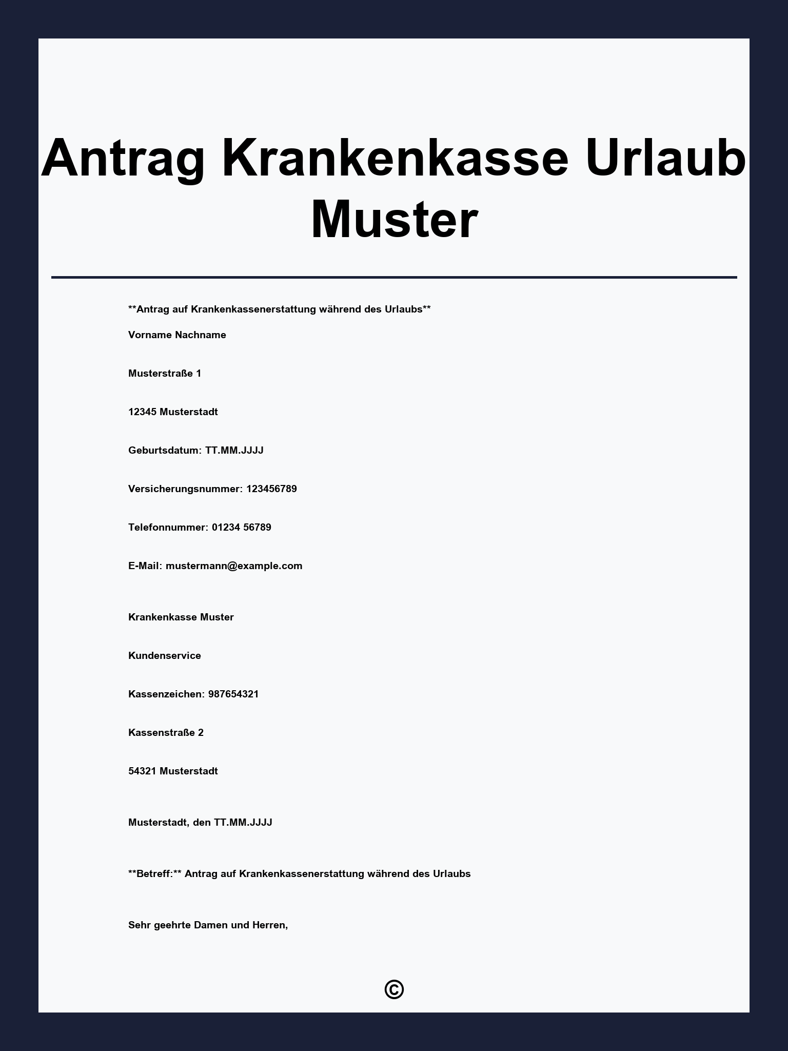 Antrag Krankenkasse Urlaub Muster