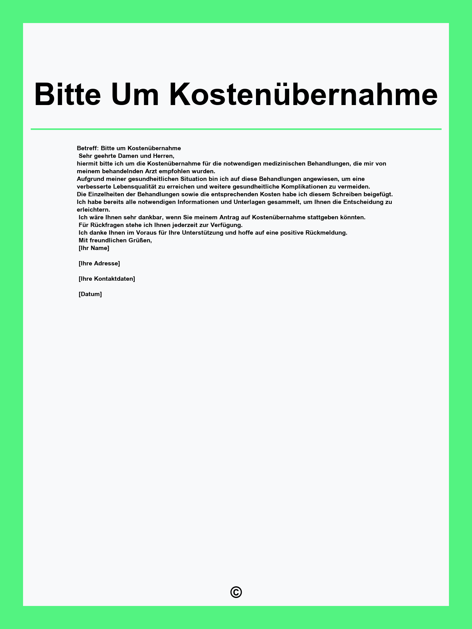 Bitte Um Kostenübernahme
