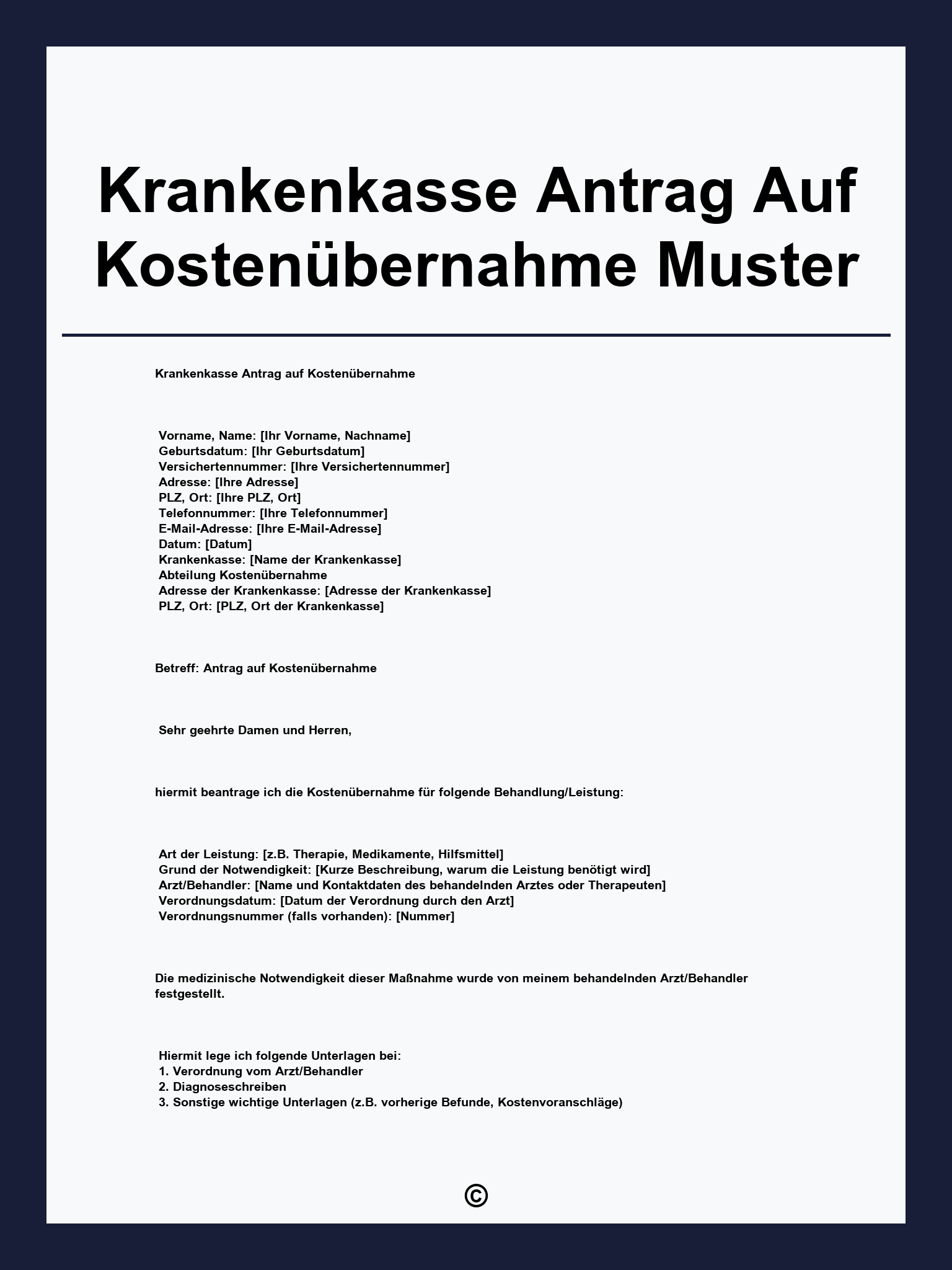 Krankenkasse Antrag Auf Kostenübernahme Muster