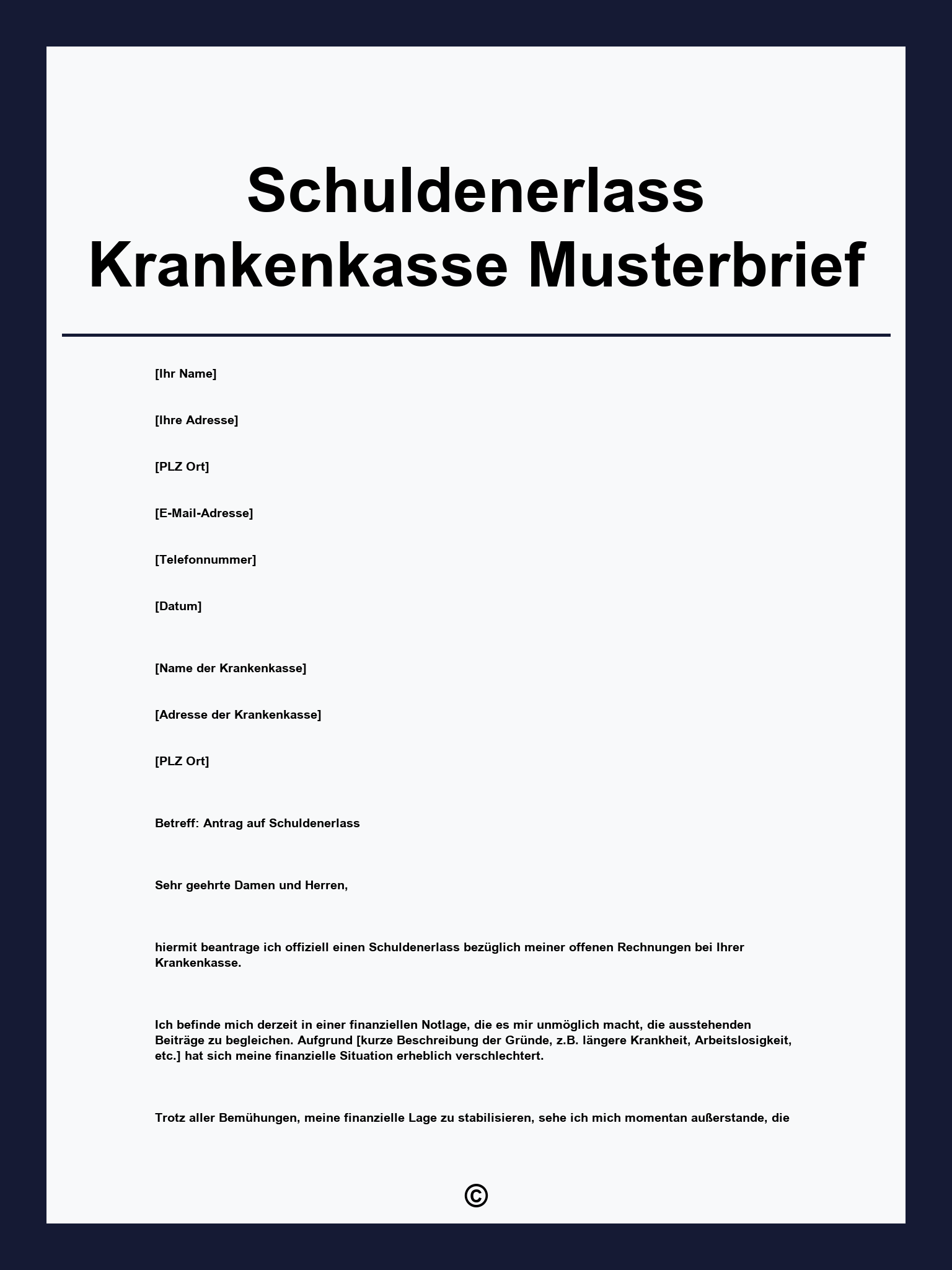 Schuldenerlass Krankenkasse Musterbrief